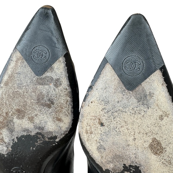 Chanel Interlocking CC Logo Black Quilted Leather Kitten Heel Flats, Size 37 - Picture 13 of 14